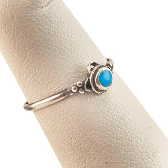 Turquoise and Sterling Silver 925 Ring Round Cabochon Size 4.25 - Picture 2 of 6